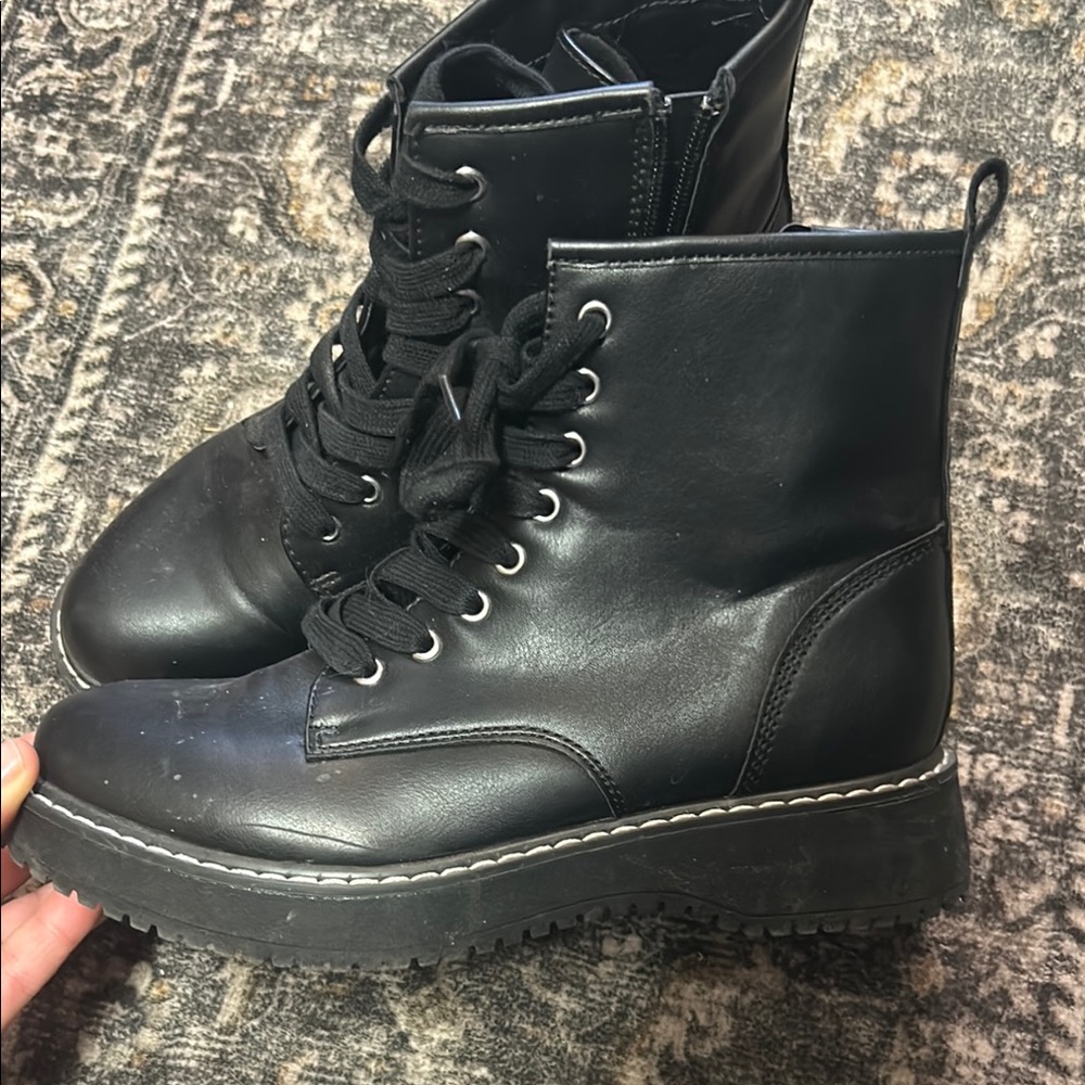 Women's Black Lace-Up Boots